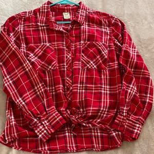 Womens XL Red Plaid Button Down Shirt